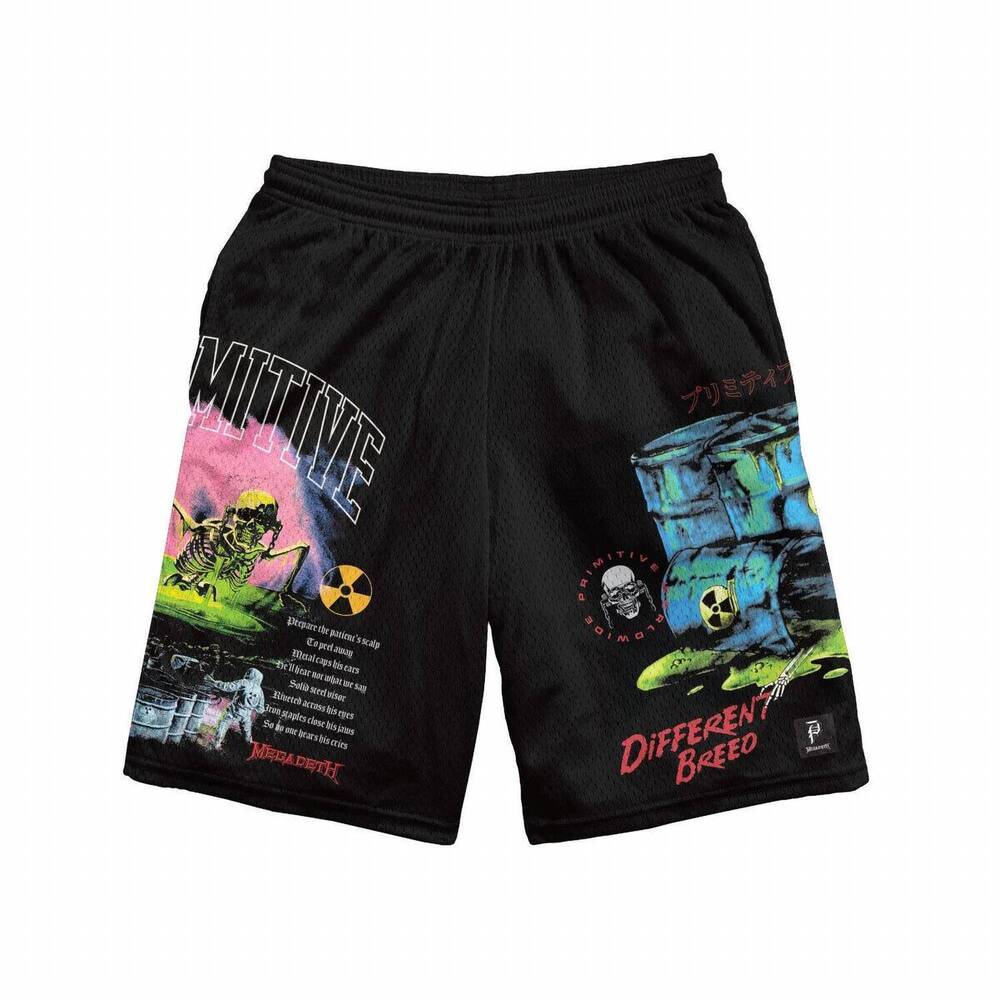 NEW PRIMITIVE men's megadeth birth mesh shorts - plus in black